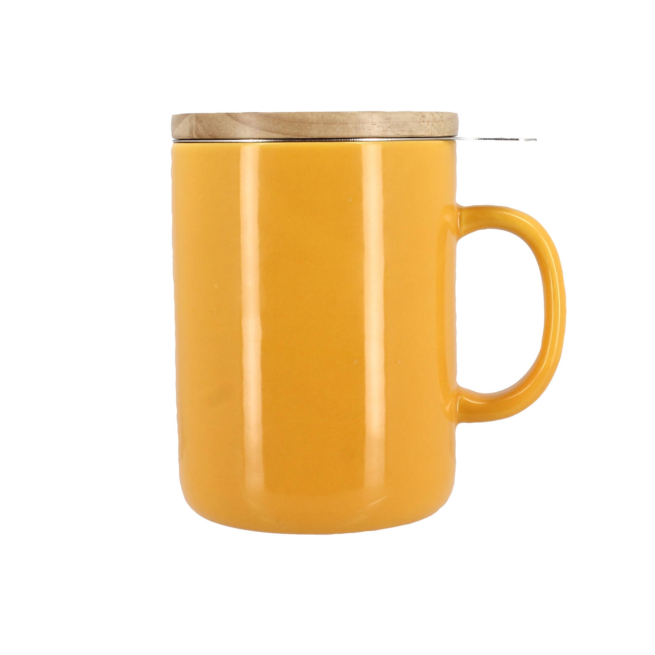 Anna 350ml yellow stoneware tea pot with wooden lid