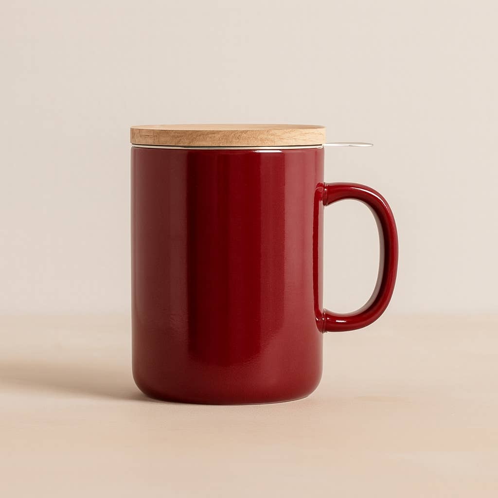 Anna 350ml magenta stoneware tea pot with wooden lid