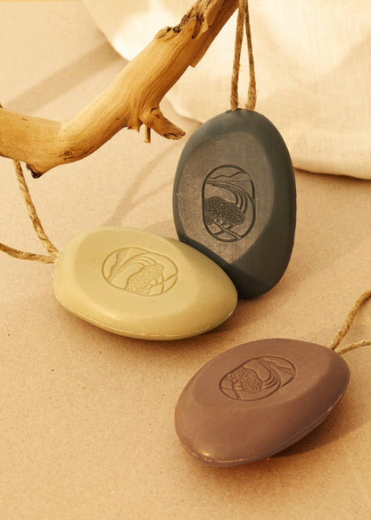 Orange blossom and acacia honey pebble soap on a rope