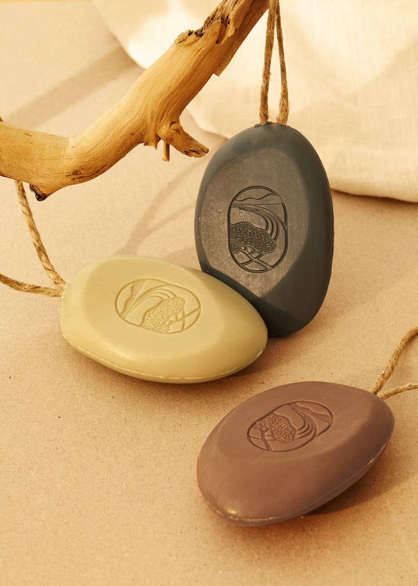 Orange blossom and acacia honey pebble soap on a rope