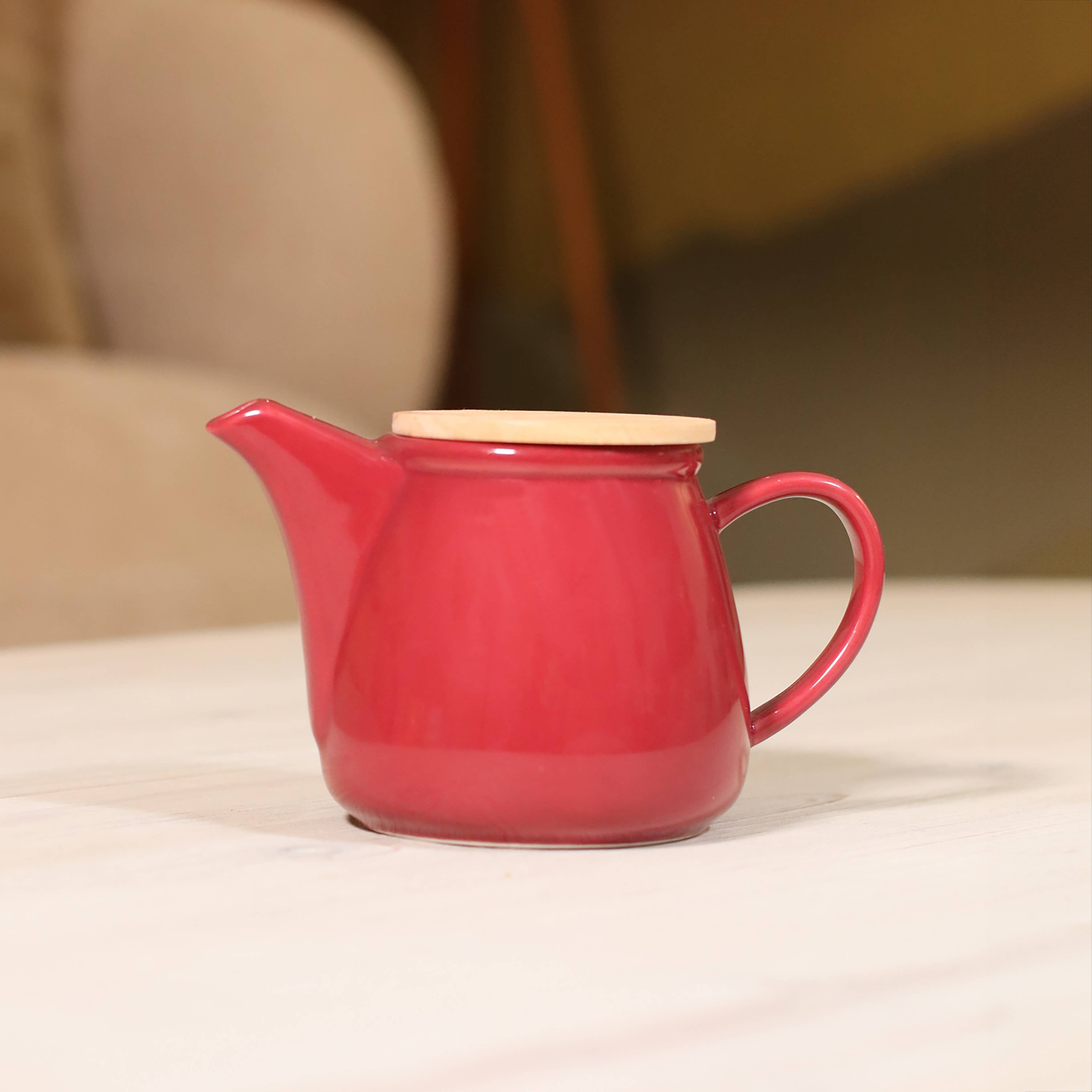 Anna 500ml magenta stoneware teapot with bamboo lid