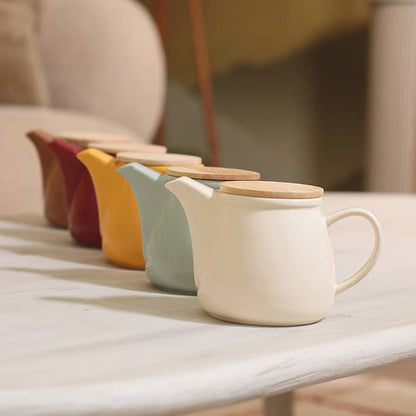 Anna 500ml yellow stoneware teapot with bamboo lid