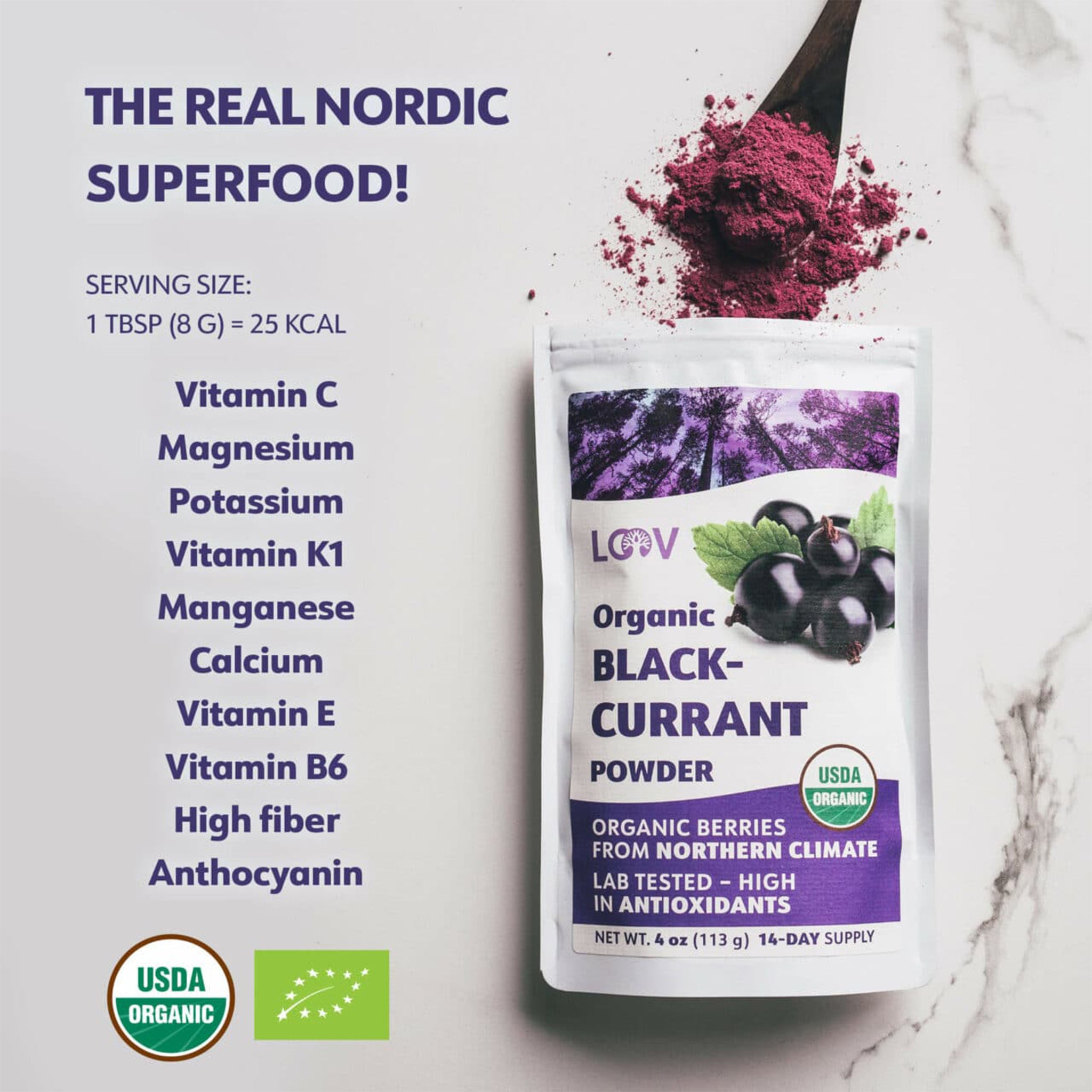 Loov Freeze-Dried Organic Blackcurrant Powder